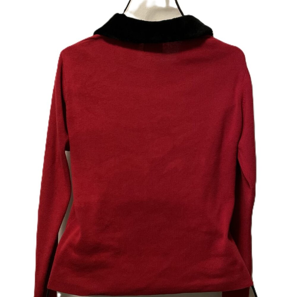 Vintage Kathie Lee Collection Button Up Red Blouse w/Black Collar Size M (8/10) - Picture 2 of 3